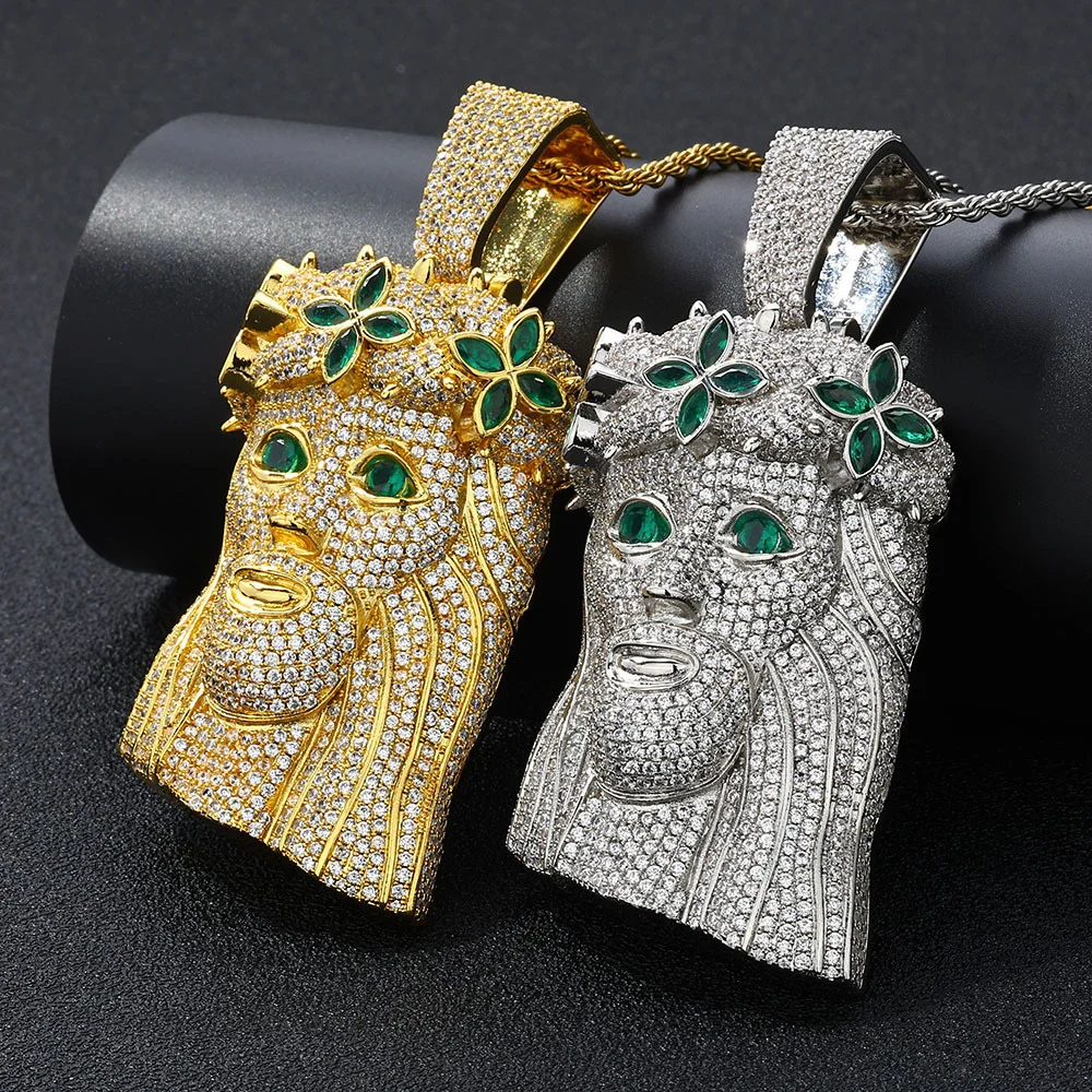 

Мужское модное ожерелье в стиле хип-хоп в стиле ретро, четырехлистный клевер, портрет, медь, инкрустированный полным бриллиантом и цирконом, кулон
