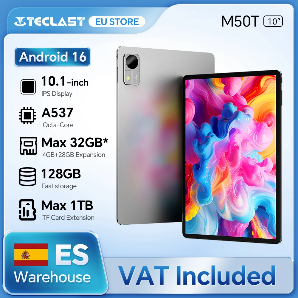 Tableta Teclast M50T 2026 de 10.1 pulgadas IPS, Gemini AI, Android 16, hasta 32…