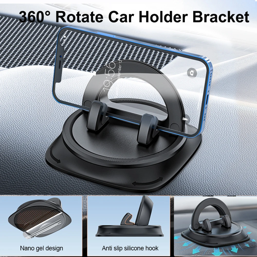 Kebidumei 360 Degree Rotatable Car Phone Holder Stick To Dashboard Silicone Bracket Phone Stand Car Dashboard GPS Stable Phone