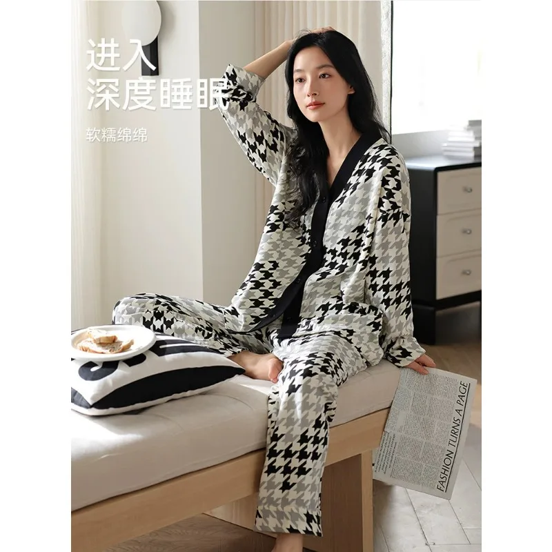 1 Set neuer Damen-Pyjama für Frühling und Herbst, glatter Pyjama, langärmliges Oberteil und lange Hose für Mädchen, leichtes Homewear-Set – Detail 9
