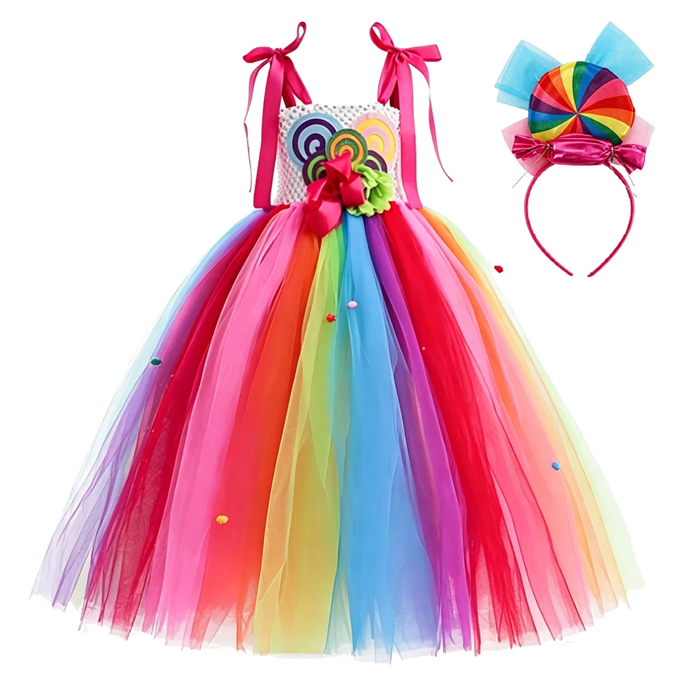 Halloween-Karnevalskostüm für Kinder, Lollipop-Kleidung, Purim-Kostüm, Hübsches Tutu, Flauschiges Bonbon-Prinzessinnen-Ballkleid – Detail 8
