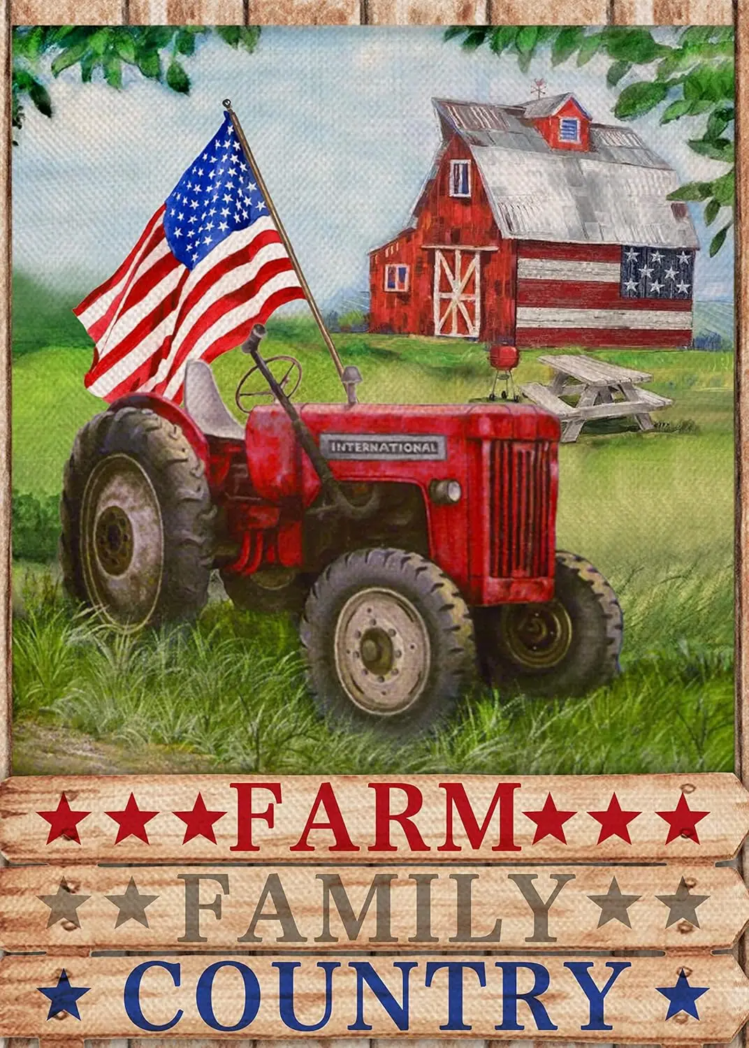 Furiaz Farm Family Country Barn Tractor July 4th American Patriotic Garden Flag, USA America Memorial Day Yard Decorative Ho zzo