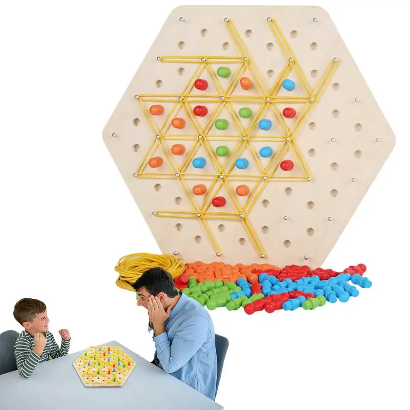 

Aldult Chain Triangle Chess Game Wooden Puzzle Toys Desktop Game Rubber Band Training KidsFamily Interaction Exercise Thinking