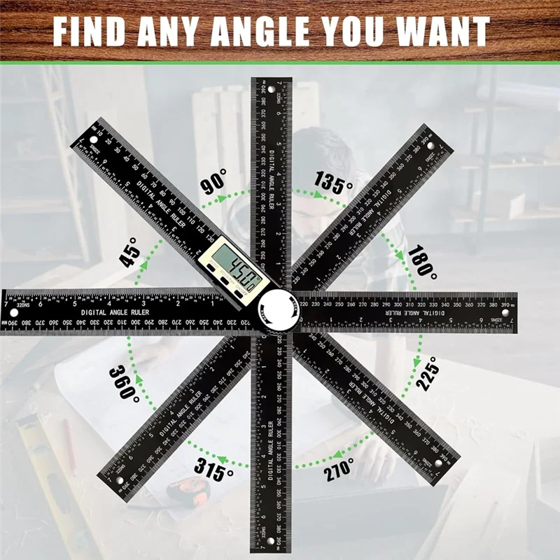 

ABCA-Angle Finder Protractor, 2-In-1 Miter Saw Protractor, 200Mm ABS Angle Ruler, High Accuracy Miter Angle Measuring Tool