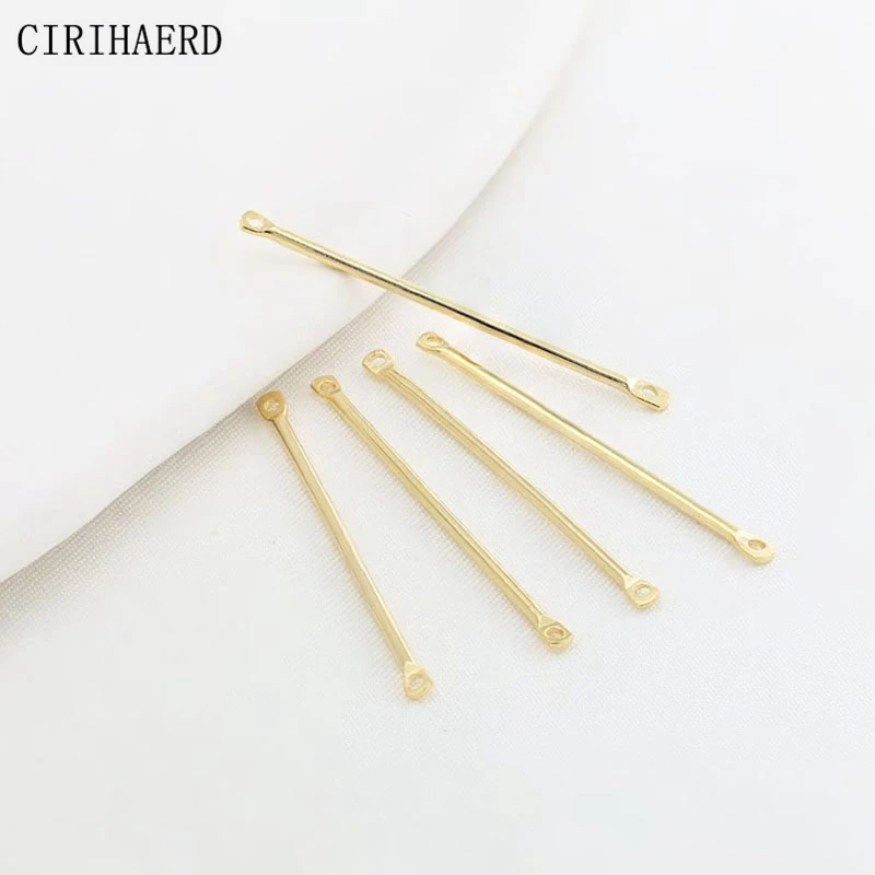 20/25/35mm Brass Metal Bar Thin Stick Strip 14K Gold Plated Double Hole Connectors Rod For Earring Jewelry Making Accessories