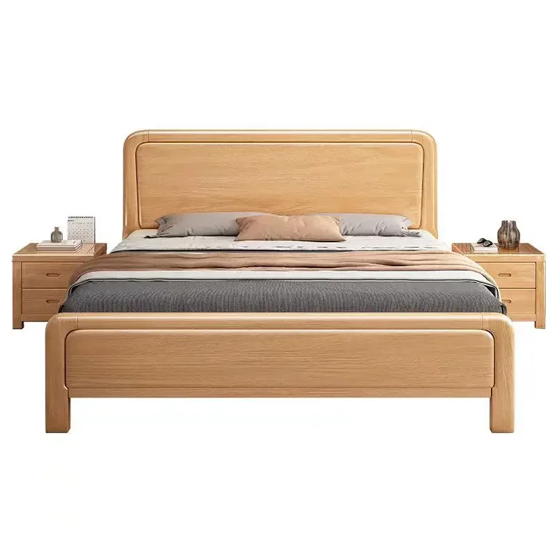 new designed double frame storage modern wood bedroom furniture set king queen size bed for adult