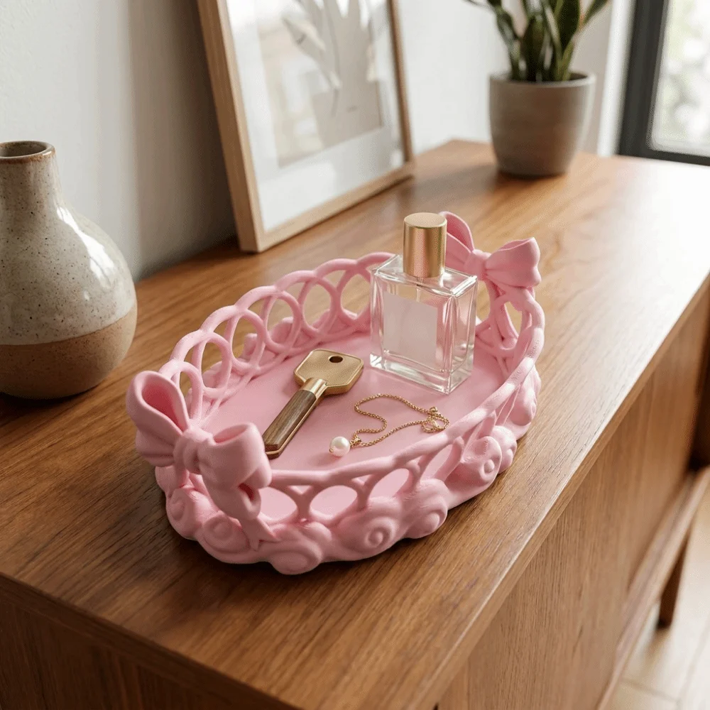 3D Printed Hollow Bow Storage Tray Large Capacity Plastic Bow Knot Trinket Plate Decorative Jewelry Display Tray Earrings Rings