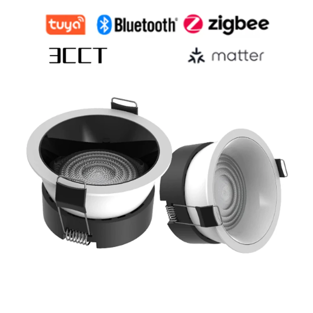 High Efficiency Embedded anti Glare LED Spotlight 3CCT Tuya Bluetooth/Zigbee Matter Smart Recessed LED Downlight Bedroom Indoor