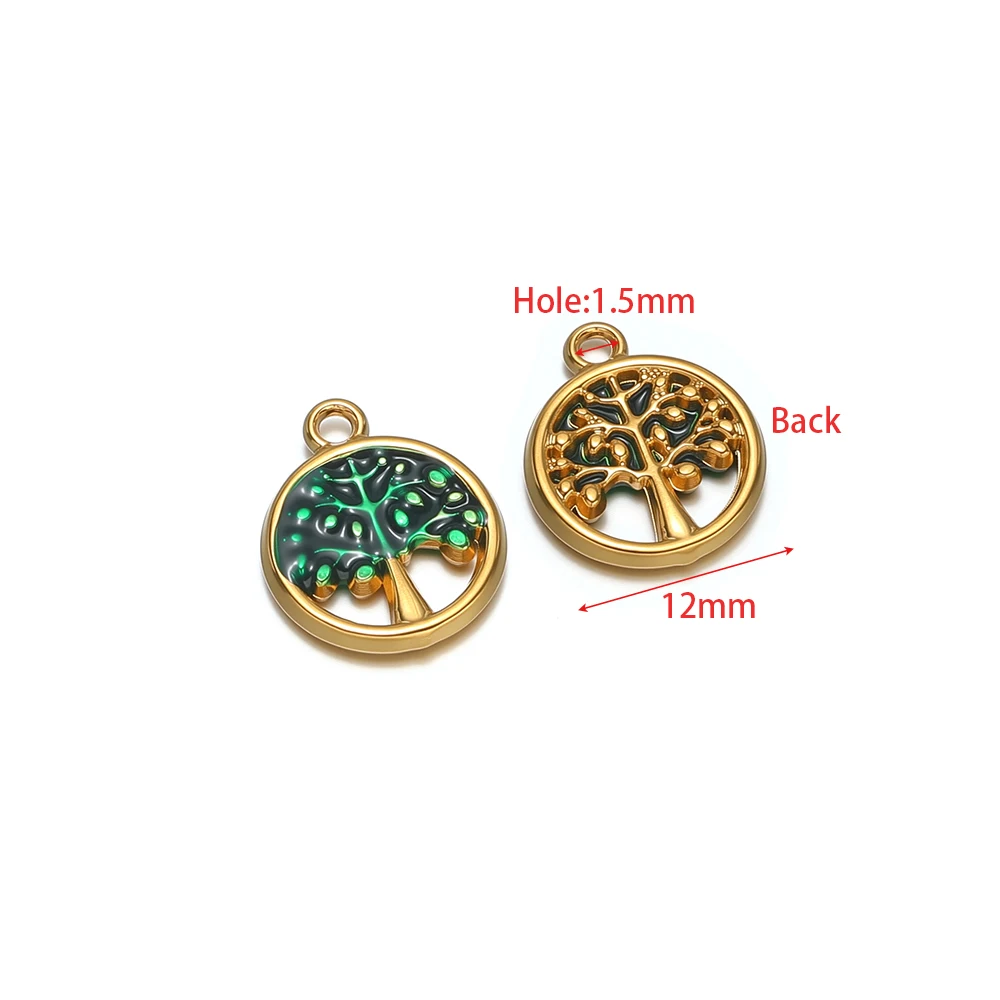5 Stück Edelstahl-Emaille-Lebensbaum-Anhänger für DIY-Schmuckherstellung, Ohrringe, Halsketten, Armbänder, Zubehör in Großpackung – Detail 2