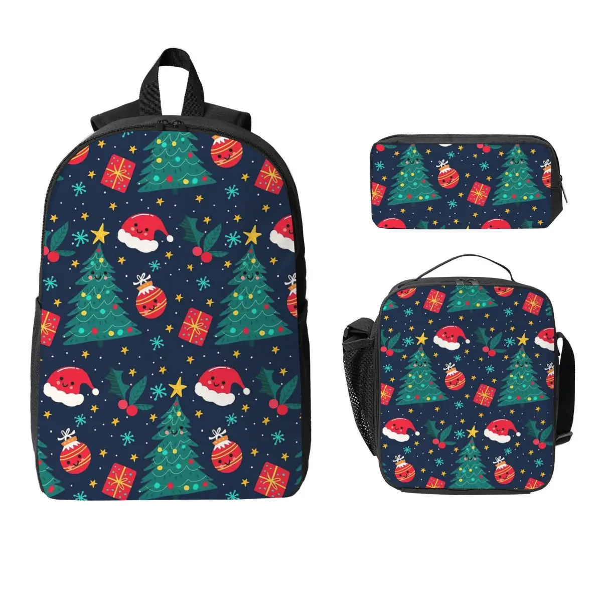 

Merry Christmas & Happy Holidays! Backpack Student BookBag School Bag Computer Shoulder Bags 3ps Insulated Lunch Bag Pencil Case