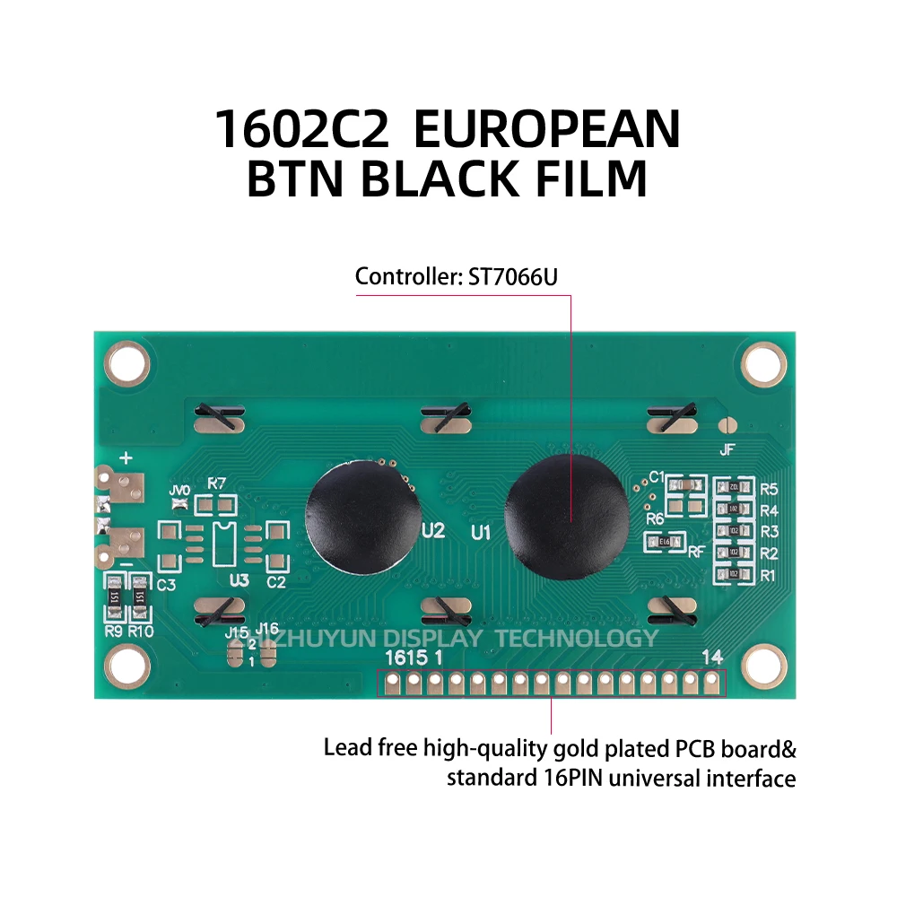 LCD1602C2 EUROPEAN LCD Display BTN Black Film Blue Letter 16*2 Industrial Control Structure 84*44MM Support Solution Development