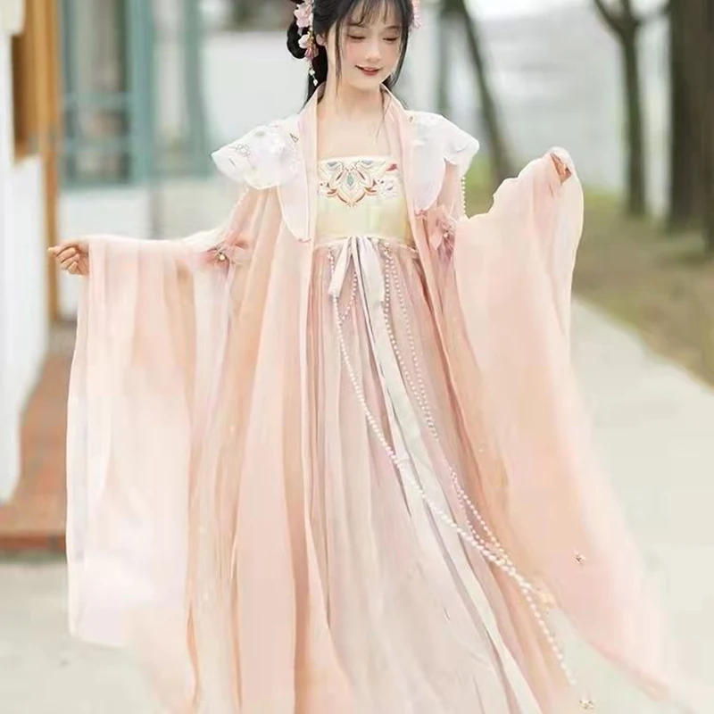 Chinese Hanfu Dress Women\'s Embroidered Carnival Fairy Cosplay Dress Y2K Ancient Costume Loose-sleeved Fairy Elegant Dance Dress