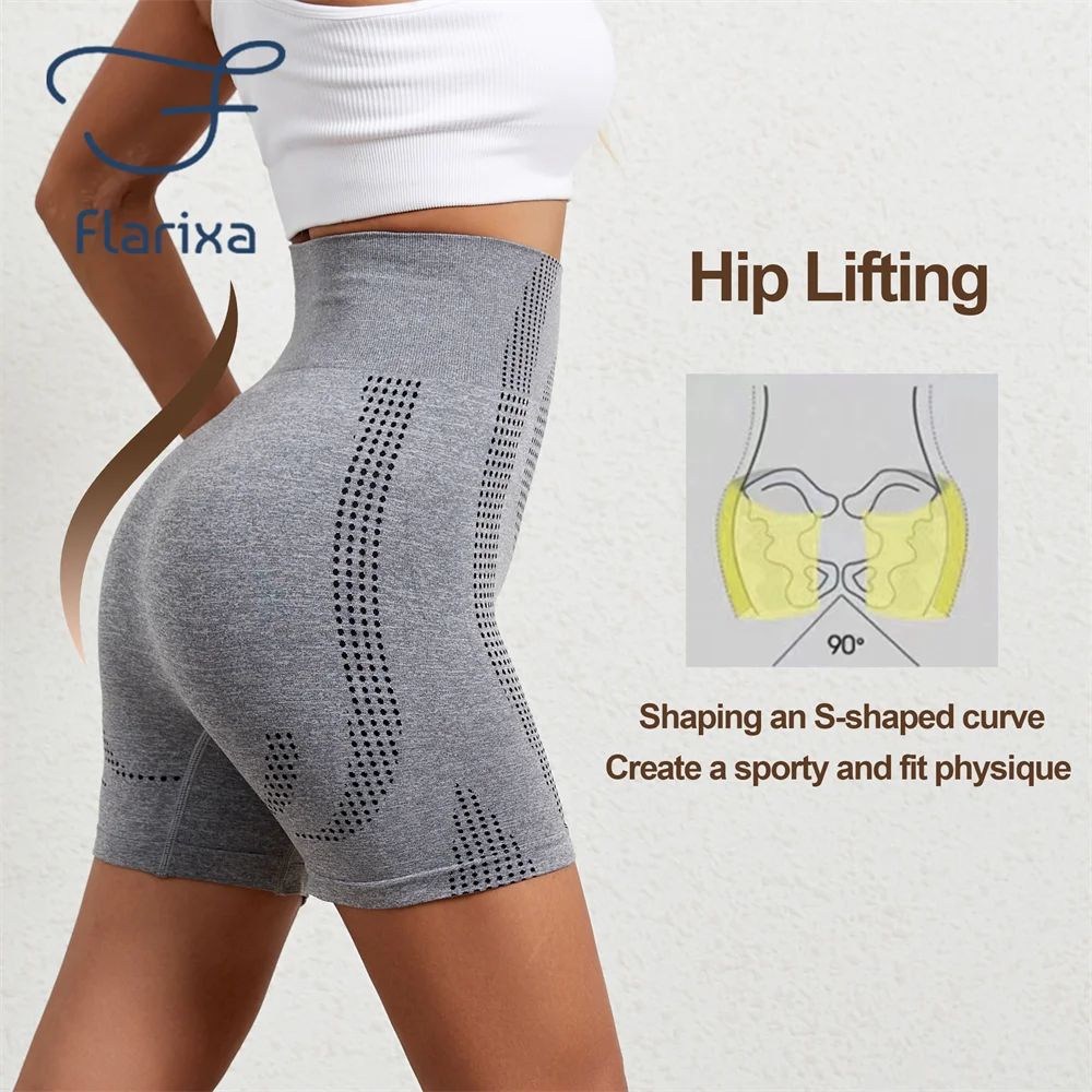 Flarixa Women Seamless Body Shaper Sports Shorts High Waist Tummy Control Fitness Yoga Quick Drying Running Cycling Shorts