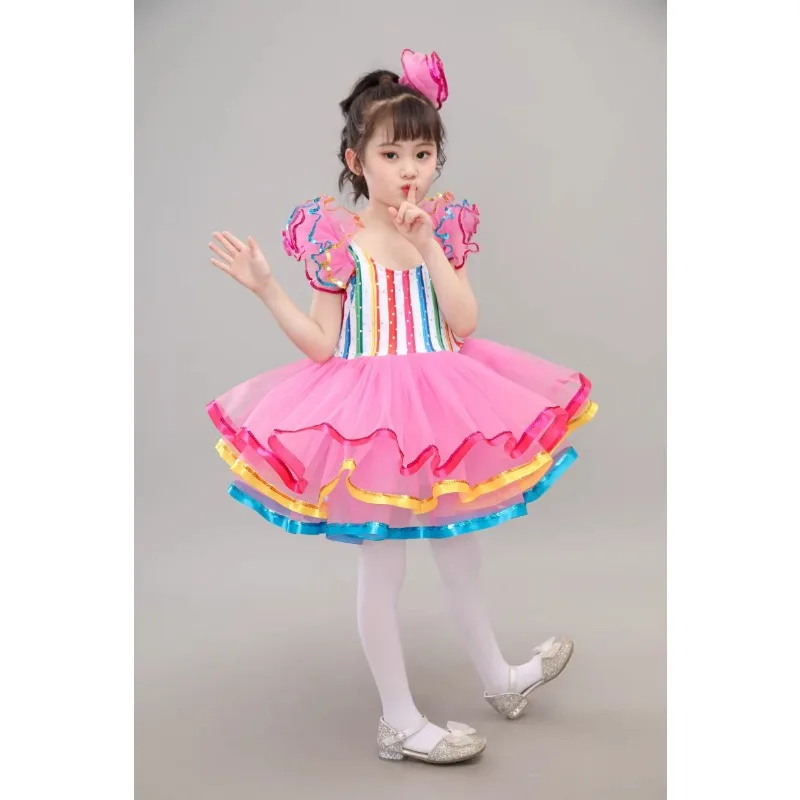 تنورة توتو ملونة جديدة للأطفال مطرزة أداء الرقص تنورة الأميرة الشاش بدلة أداء لطيفة