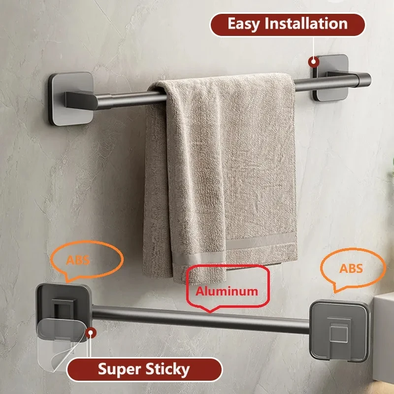 Toallero montado en la pared con ventosa sin perforaciones, estante de almacenamiento para baño, toallero de barra horizontal para Baño