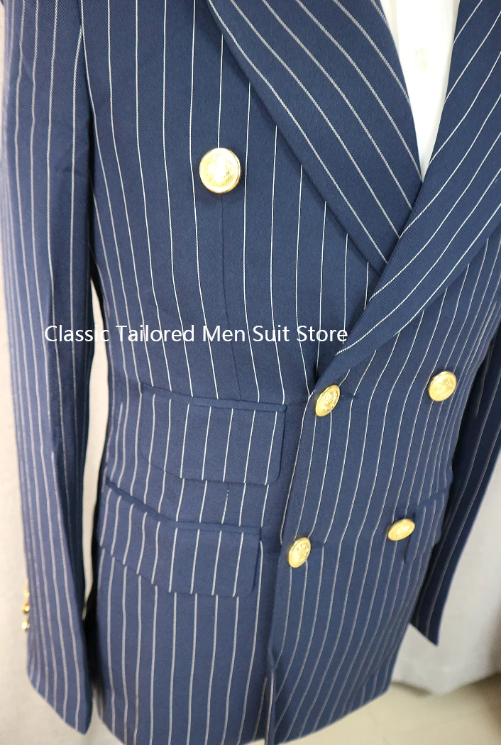 2024 Men\'s Suit 2 Pieces Striped Suit Double Breasted Suits For Wedding Groom Groomsmen High-End Business Casual Clothing