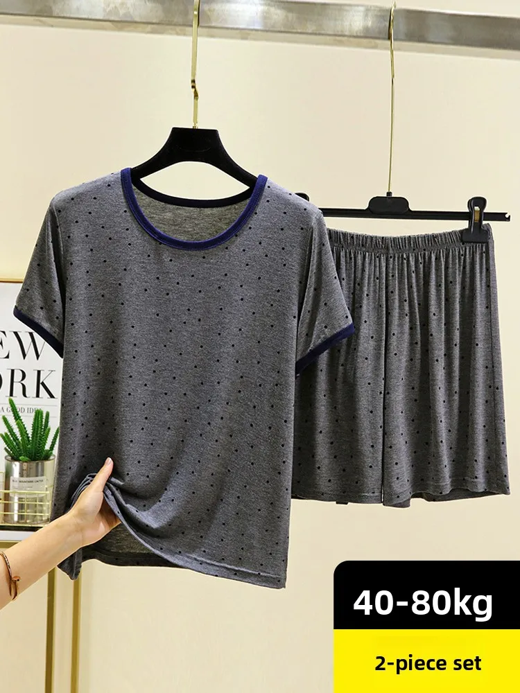 Summer Thin Modal Short Sleeve Short Pants Women's Home Clothes Set round Neck Polka Dot Cool Feeling Air Conditioner Sleepwear