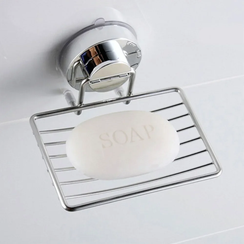 

Strong Suction Soap Dish Holder Multifunction Stainless Steel Soap Box Bathroom Shower Chrome Accessory Single Layer
