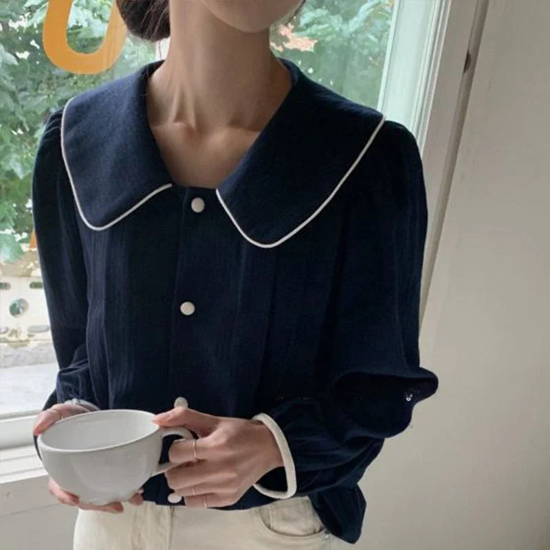 Large Size Doll Neck Bubble Sleeve Shirt 2025 New Spring Autumn Winter Wear Palace Chemise Temperament Long Sleeved Top Women