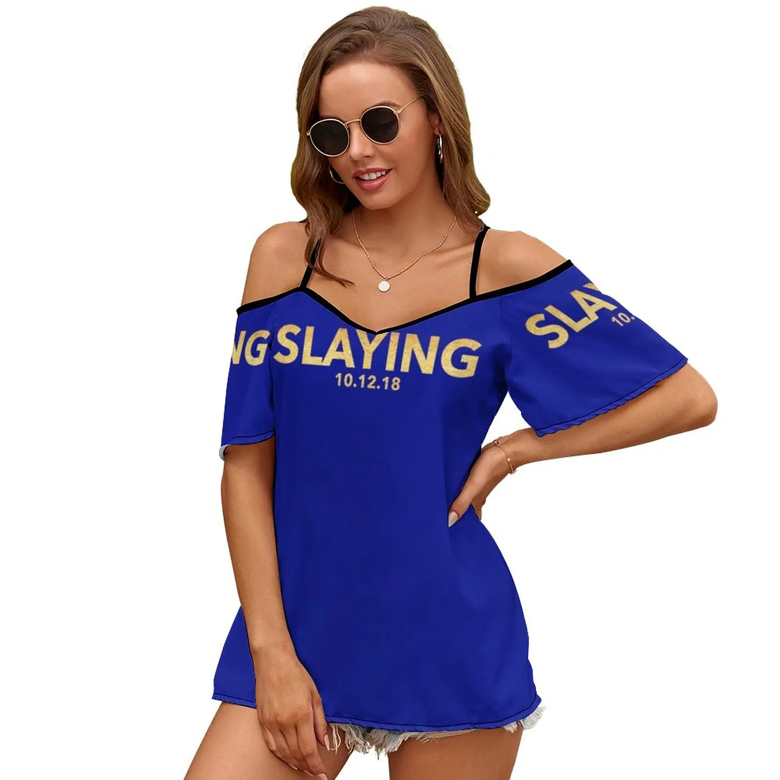 Slaying 10/12/18 T-shirt vintage stampate sexy con cerniera da donna Top T-shirt con stampa completa