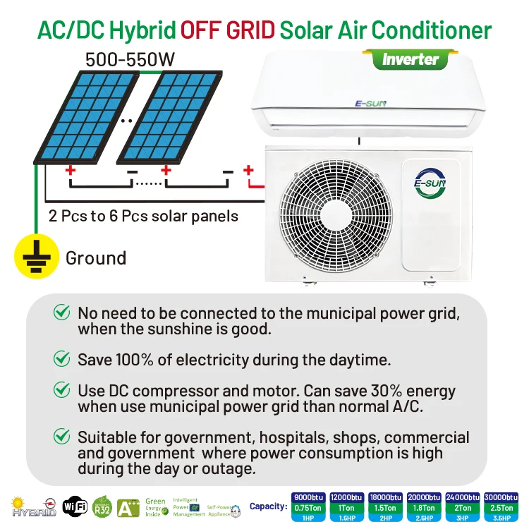 Esun 9000BTU Hybrid Solar air Conditioner 18000BTU AC DC Off Grid Solar air Conditioning for Home