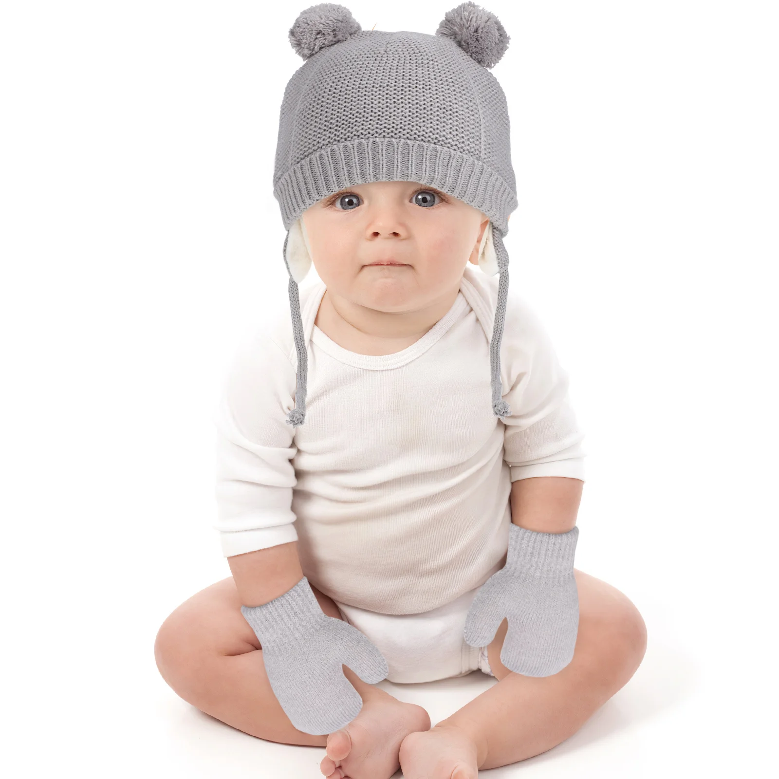 مجموعة قفازات القبعة الدافئة مبطنة بالصوف قفازات قبعة لفصل الشتاء قبعة صغيرة قابلة للتعديل Pompom مطابقة هدية ل