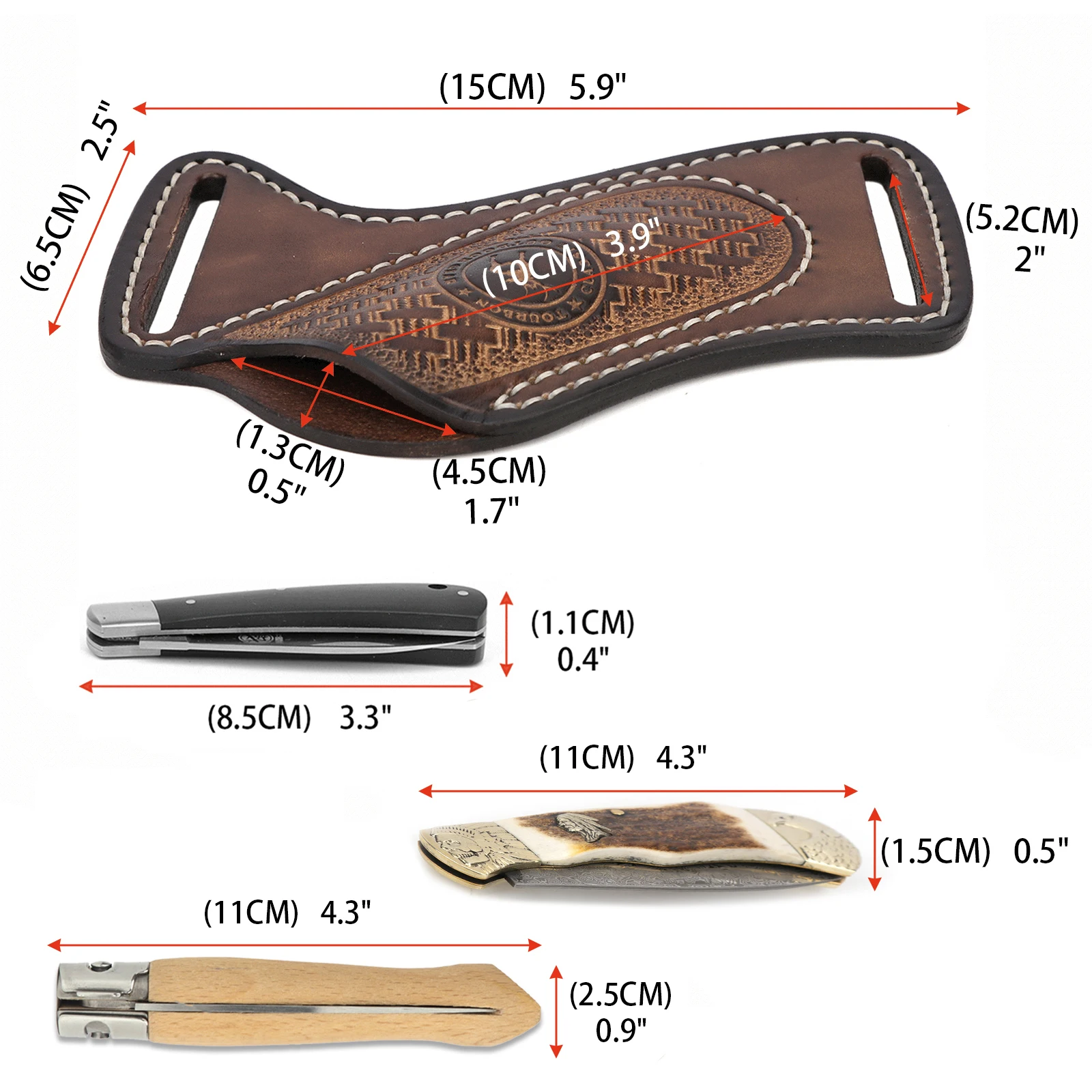 Tourbon Leather Handmade Knife Sheath Pocket Folding Knife Holder Compact Draw Knifes Carrier EDC Tools Pouch Brown for Belt