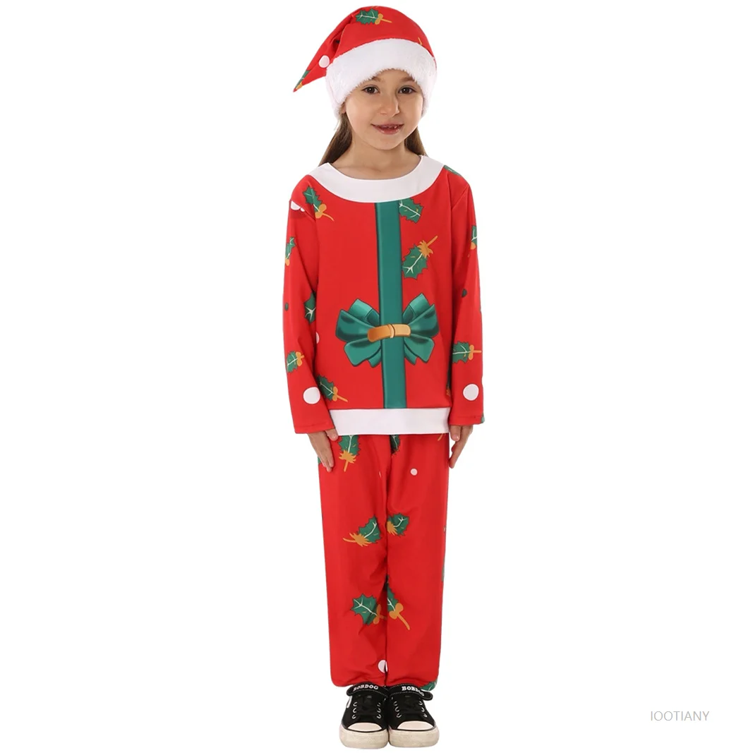 

Christmas Children's Red Pajama Party Costume Girl Cute Gift Box Printed Set Kindergarten Holiday Stage Performance Outfit 2026