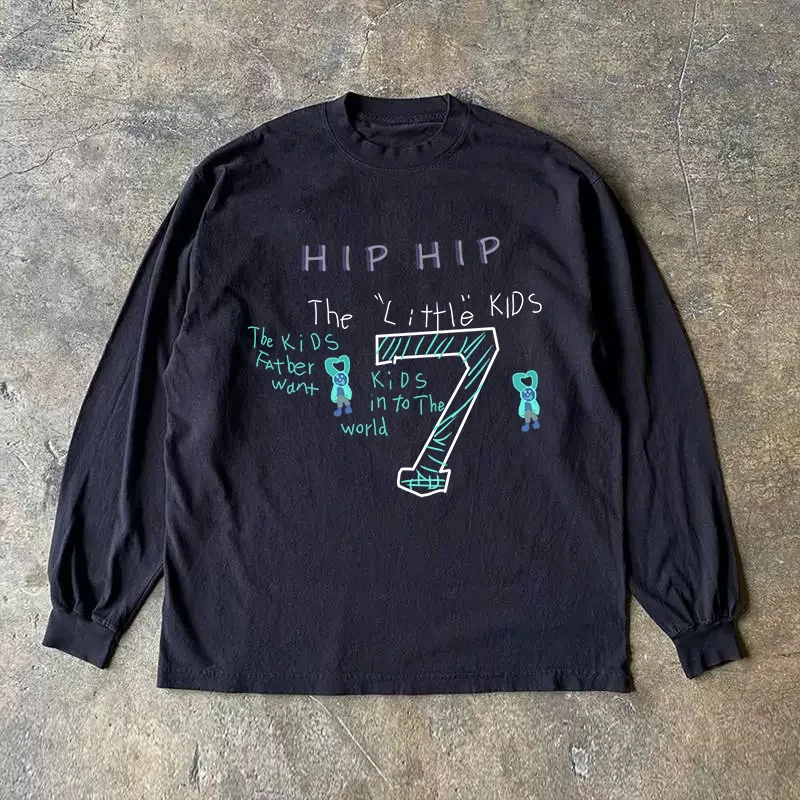Long Sleeve T-Shirt 310 Pure Cotton Double Thread Women's Style Three Needle Charitable Fundraising Upward Hero American Couple
