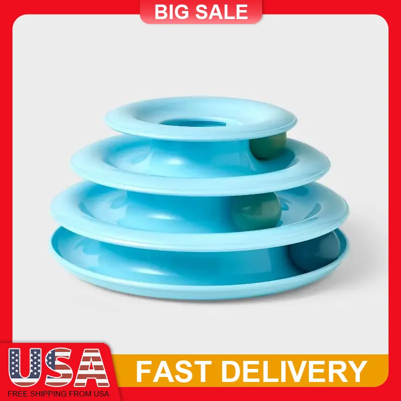 

3 Layer Trackball Cat Toy Interactive Tower with Rolling Balls Durable Plastic Kitten Play Activity Center Puzzle Game