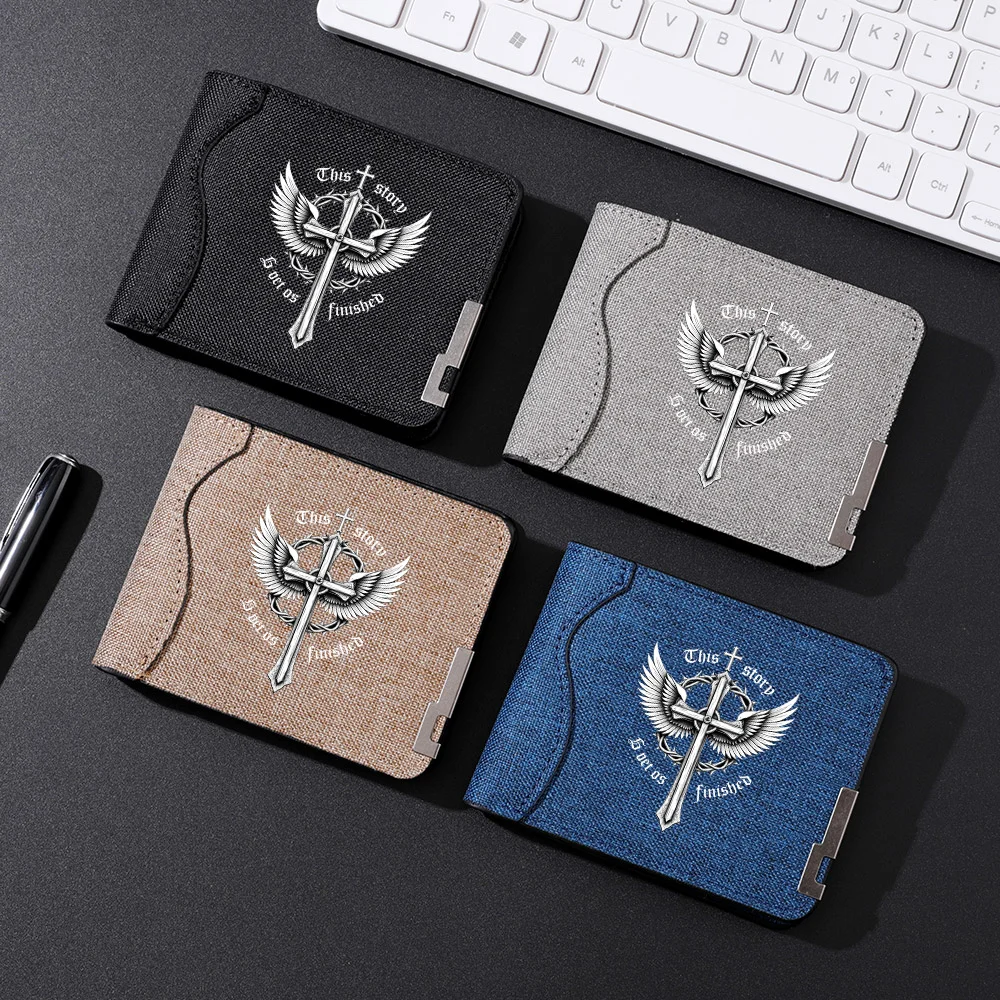 Kurze Mini-Geldbörse für Herren, Canvas-Material, lässiges Druckmuster, hochwertige Kreditkarten-Geldbörse mit mehreren Steckplätzen