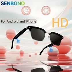 SENBONO 남녀공용 스마트 안경, 음악 재생, 핸즈프리 통화 선글라스, 야외 스포츠 운전용, 마이크 내장