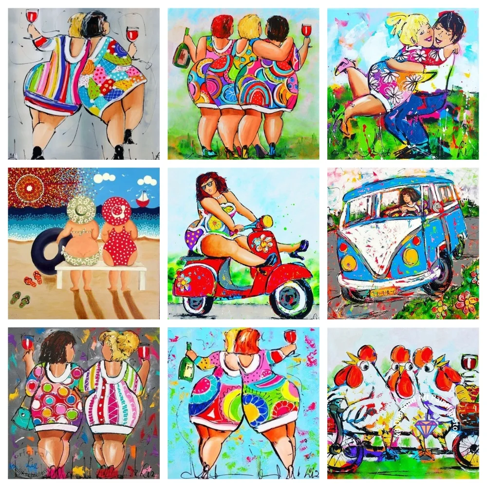 

Cartoon Fat Girl AB Diamond Drawing Kit Square Round Diamond 5D DIY Sexy Women's Mosaic Handmade Art Adult Gift Home Decoration