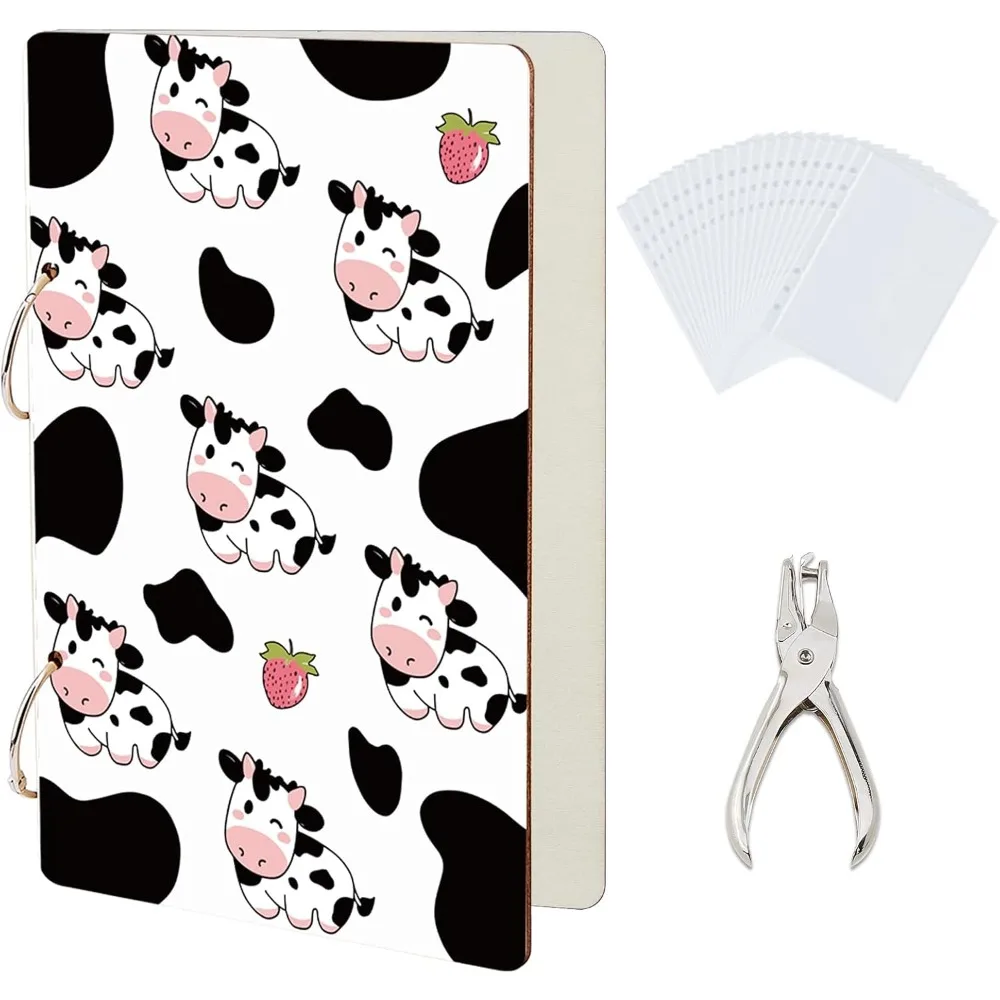 

Cartoon Cow Greeting Card Organizer Animal Greeting Card Binder Funny Wooden Cards Keeper Binder 2-Rings Post Cards Album