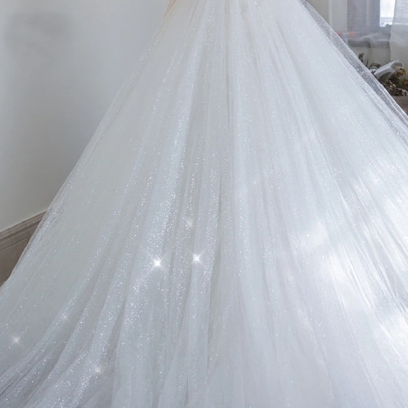 6 Layers Glitter Tulle Detachable Train Wedding Removable Skirt For Dresses Luxury Bridal Overskirt