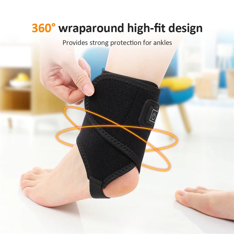 2pcs Ankle heating pad, black USB heated ankle compression support wrapped with hot ankle warmer, 3 adjustable temperatures