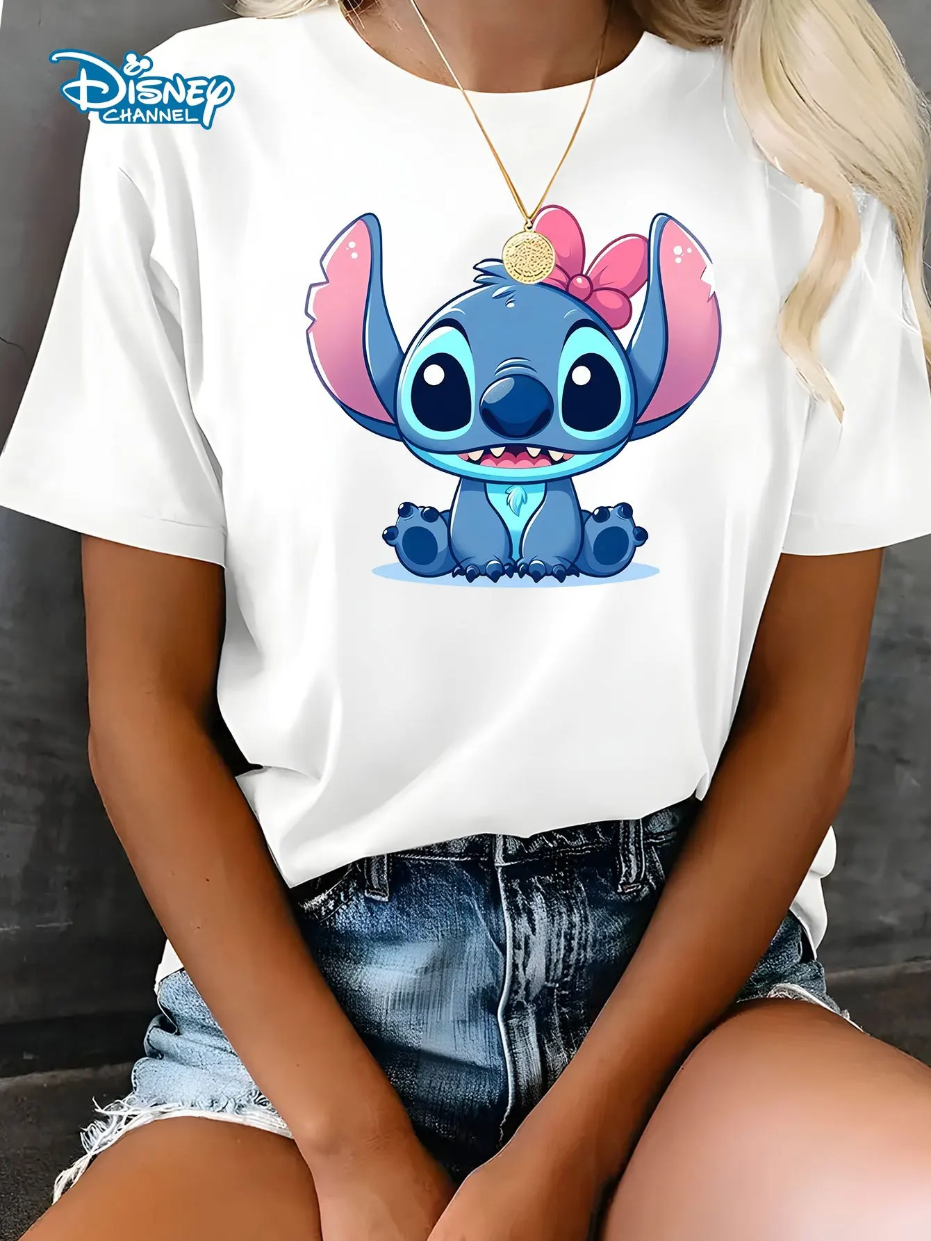 

Stitch Cartoon Graphic Printing Summer Autumn Winter Cotton Men's and Women's T-shirts Short Sleeves Luxury Outdoor Sports Brand