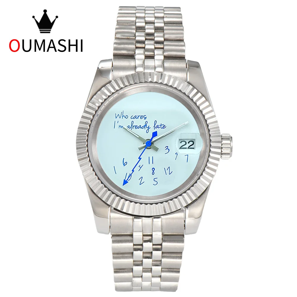 OUMASHI luxury Men NH35 watch Who Cares I'm already Late 39mm/36mm watch movement Sapphire Glass watch for NH35 automatic