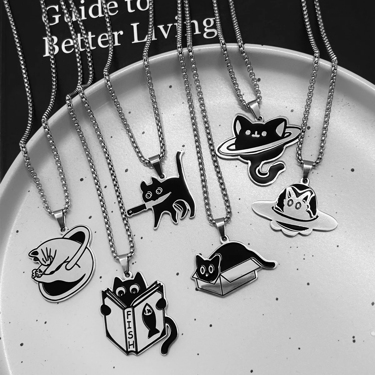 2024 Titanium Steel Black Cat Necklace For Women Men Trend Funny Cat Pendant Sweater Chain Couple Jewelry New Kpop Dancer Gift