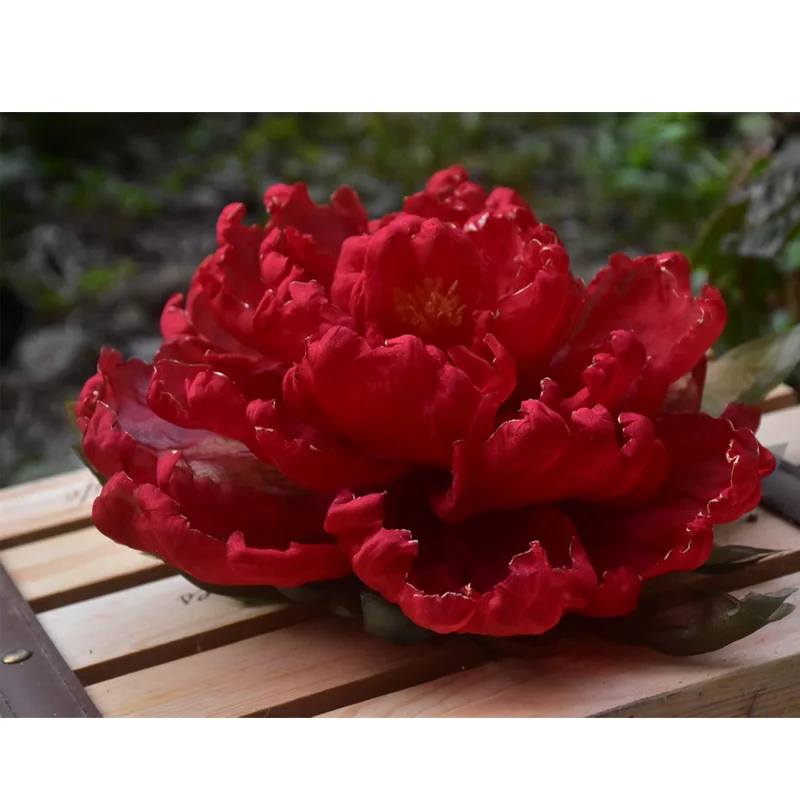 Hair Accessories Women's Silk Hot Printed Pattern Red Flower Lady Picture Series Tang Style Oversized Plant Flower Peony21cm 1Pc