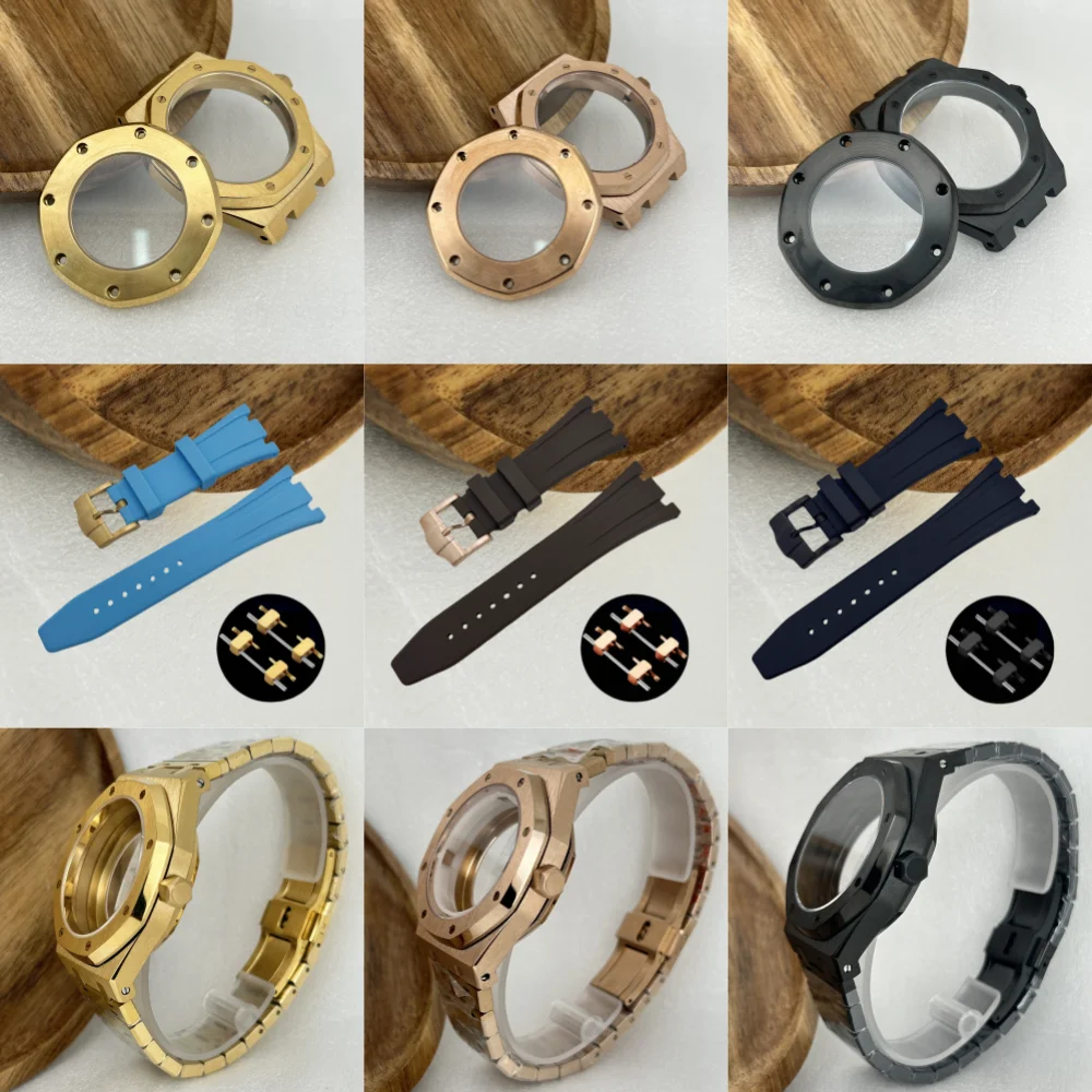 

GMOGAR 41mm Modified Silver Sapphire Glass Watch Case Silicone Tape Steel Tape for NH35 NH36 Movement for 31.8MM Dial No Brand