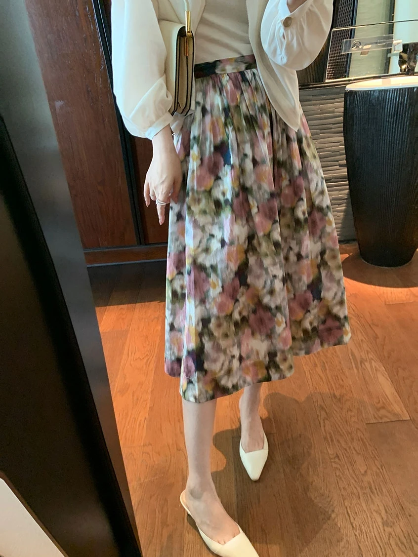 

DAJO'S Red Label Private Label Drt Long Velvet Cotton A-Line Skirt Vintage Sle Printed Casual mid Waist Design