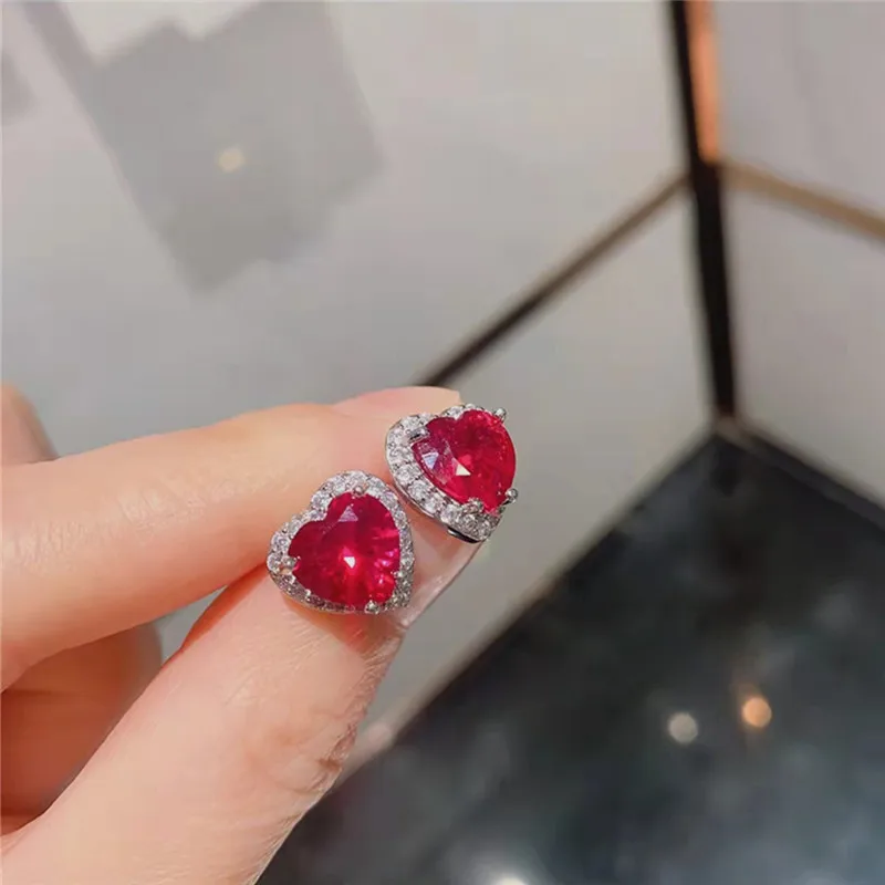 CC Jewelry Sets Red Heart Zirconia Necklace Earring Ring Set for Women Fine Jewelry Fashion Accessories Luxury Gift