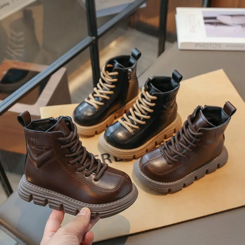 الأطفال 2026 الخريف الشتاء الأحذية النمط البريطاني الدافئة أحذية بوت قصيرة الفتيات الفتيان لينة المضادة للانزلاق صوف مبطن أحذية غير رسمية #2