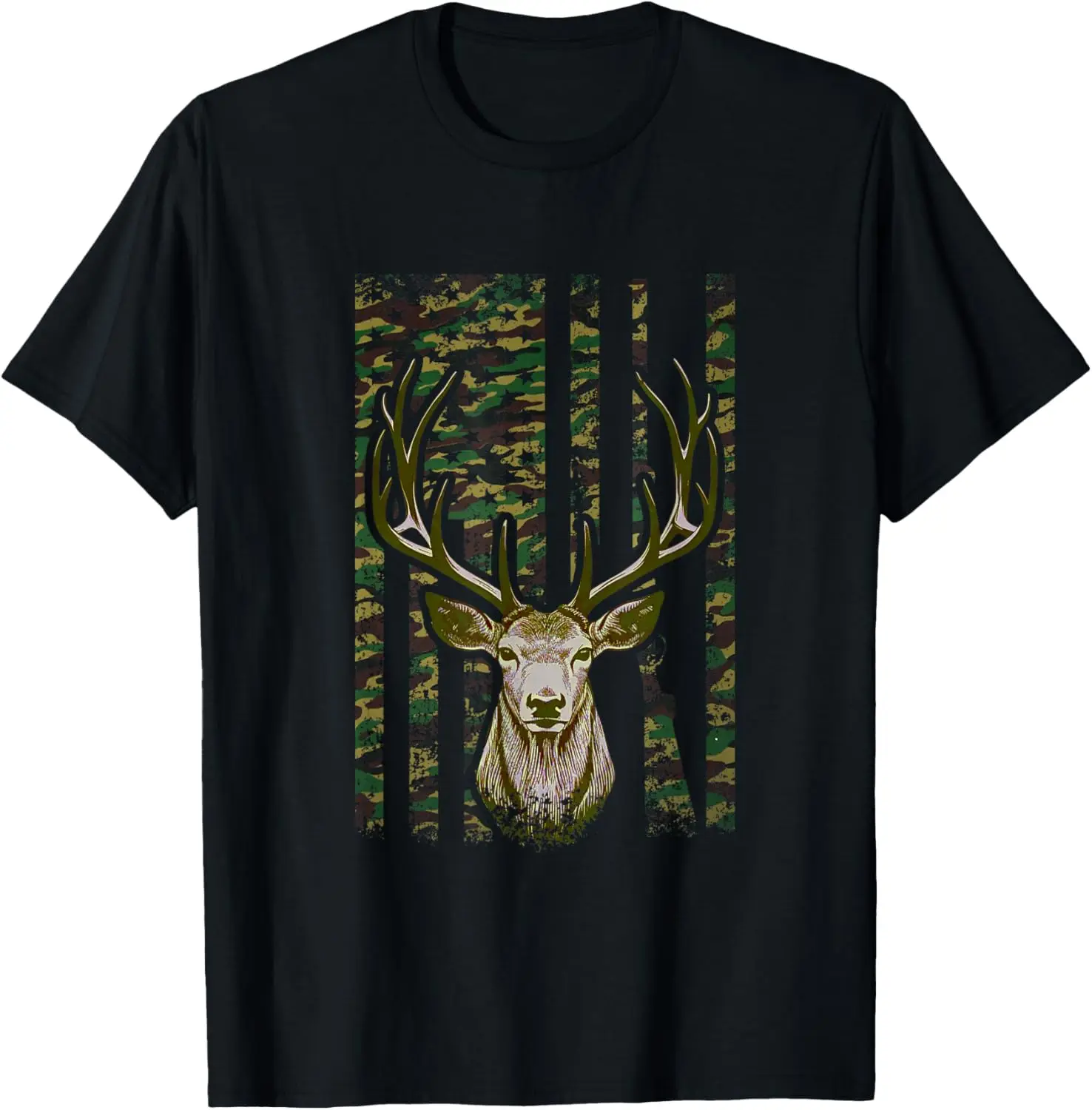 Deer Hunting Camo US Flag Gift Camoflage Hunter Men Women T-Shirt