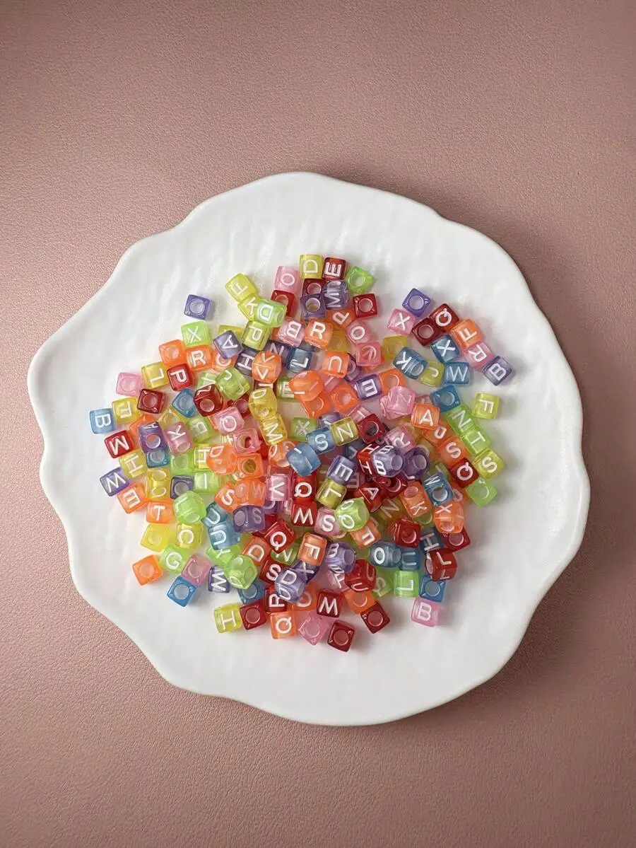 

200 Pieces Of 6mm * 6mm Multi-Color Background Acrylic Letter Beads Scattered Beads, Used For Jewelry Making, Home DIY Crafts, N