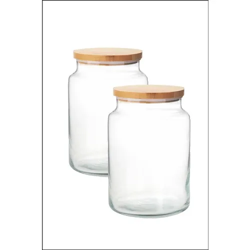 Kitchen Love 2 Pcs Glass Jar With Bamboo Lid 14x8 cm