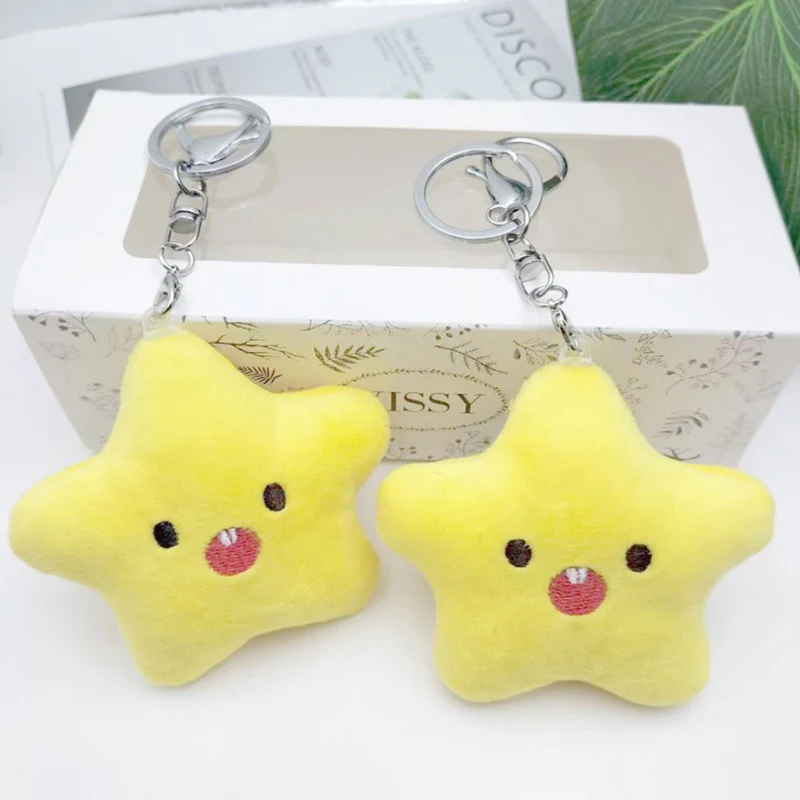 Plush Star Keychains Cute Star Pompom Keyrings Wholesale Girls Sweet Car Keychains Furry Star Doll Key Chains Car Keychain Plush