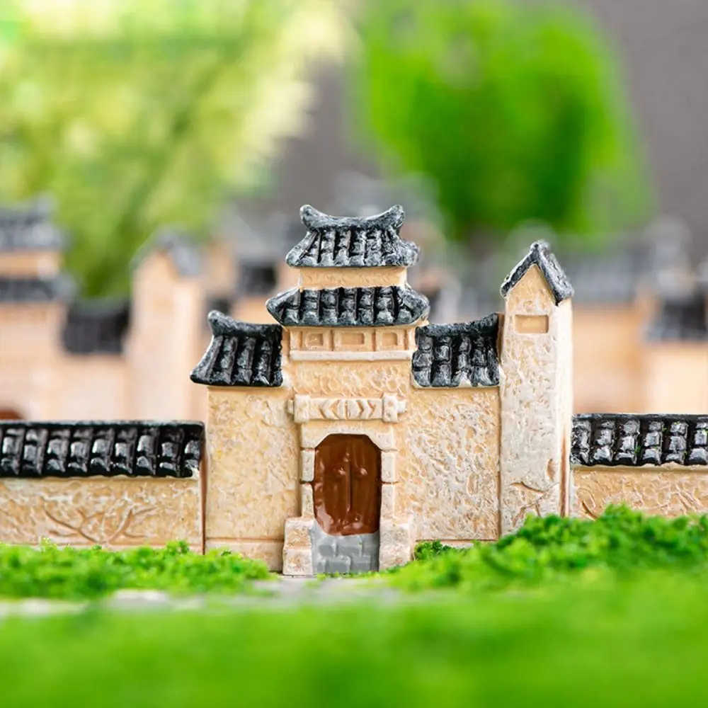 

Decorative Mini Resin House Retor Chinese Style Bonsai Landscaping Resin Mini Old City Gate Fairy Garden