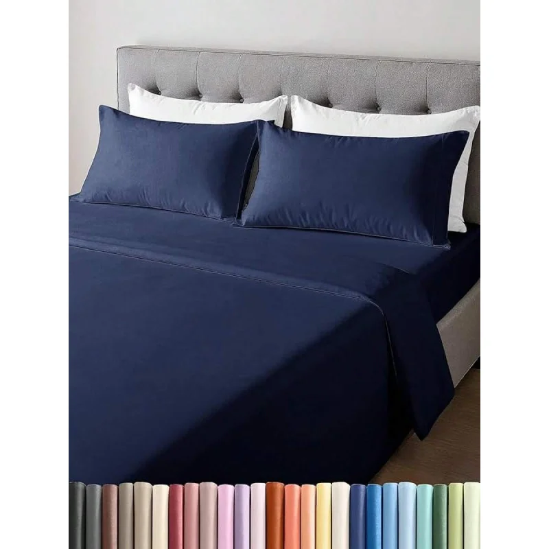 Lightweight 4 Piece Bed Sheet Set Size-Cooling Sheets Sleepers-Soft Breathable Bedding With 8-16 Inch Deep Pockets-1 Flat Sheet